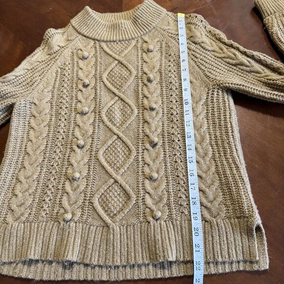 J.Crew Wool Blend Azra Pom Pom Cable Knit Mock Neck Sweater Size Small Tan - Picture 7 of 16